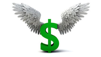 3D illustration of Dollar Symbol  with wings