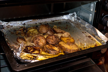 Oven fried potatoes and onions.