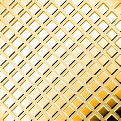 Gold background containing a square patterns. Golden trellised pattern