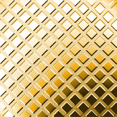 Gold background containing a square patterns. Golden trellised pattern
