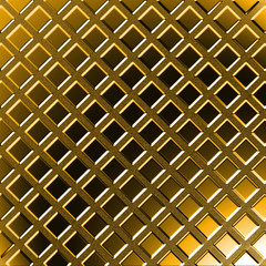 Gold background containing a square patterns. Golden trellised pattern
