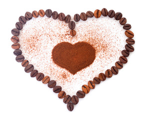  Coffee beans in the shape of a heart.