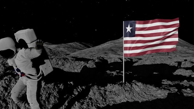 astronaut planting Liberia flag on the moon.