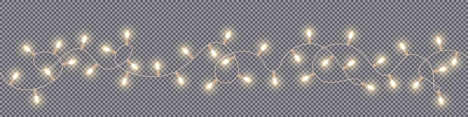 Christmas and New Year garlands with glowing light bulbs - 291995559