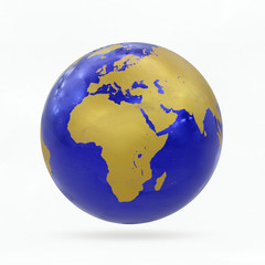news globe earth shiny model 3D illustration backdrop blue & goldish yellow