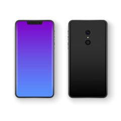 Back and front smartphone view. Realistic mobile phone with blank screen. Mock up or template cell phone