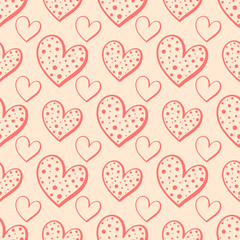 Fototapeta na wymiar Seamless pattern with hand drawn hearts, vector illustration for greeting cards, wedding invitation, banners, backgrounds, textiles design.
