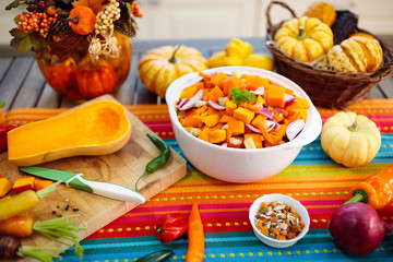 Pumpkin, onion and carrot for autumn soup.