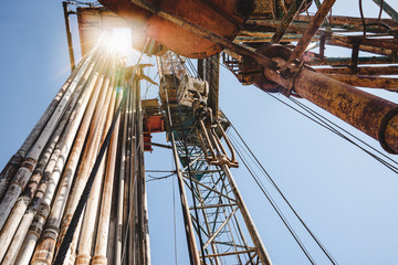 Drilling rig in oil field for drilled into subsurface in order to produced crude, inside view. Petroleum Industry.