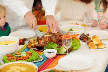 Obraz na płótnie Canvas Thanksgiving dinner. Turkey table setting.