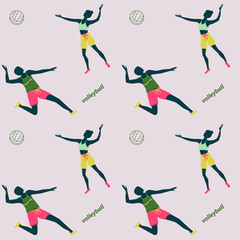 Sports pattern - volleyball, man, woman, ball - vector. Modern lifestyle. Active holidays.