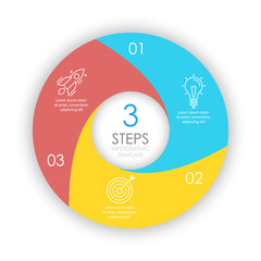 Vector circle infographic template with 3 options for presentations or layouts. Business concept round diagram.