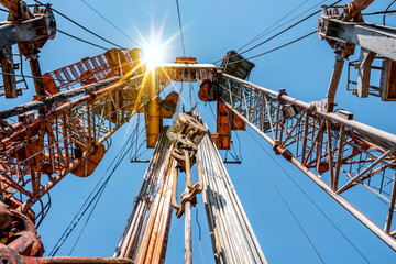 Drilling rig in oil field for drilled into subsurface in order to produced crude, inside view....