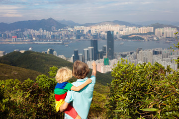 Fototapeta na wymiar Family hiking in Hong Kong mountains