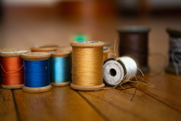 Antique colorful spools of thread