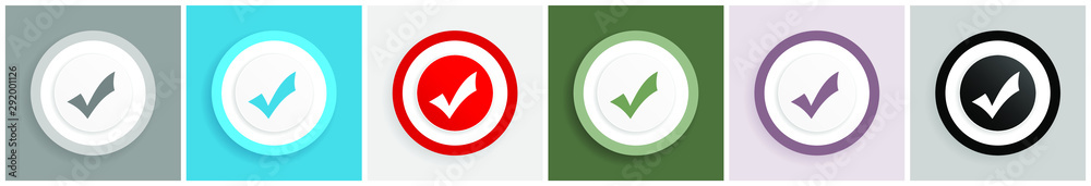 Leinwandbilder Accept icon set, colorful flat design vector illustrations in 6 options for web design and mobile applications