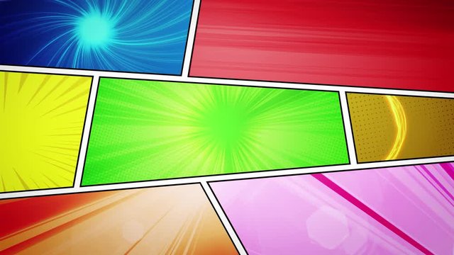 Comic Book Action Background With Speed Fx/ 4k animation of a comics like page background with halftone dots and dynamic action speed sunbeams effects