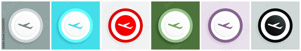 Fototapete Departures icon set, colorful flat design vector illustrations in 6 options for web design and mobile applications