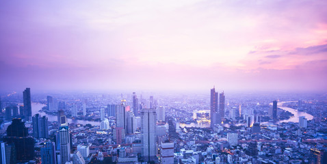 Bangkok city top view with chaophraya river