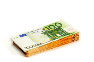 Obraz na płótnie Canvas Stack of Folded EU Currency Notes on White background, euro, money