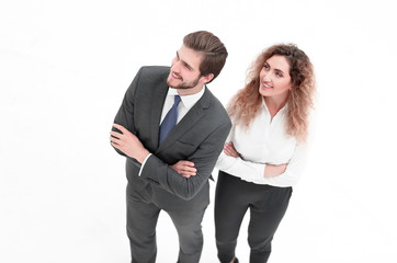 two smiling employee isolated on white