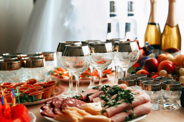 Festive well-laid table with food and drink.