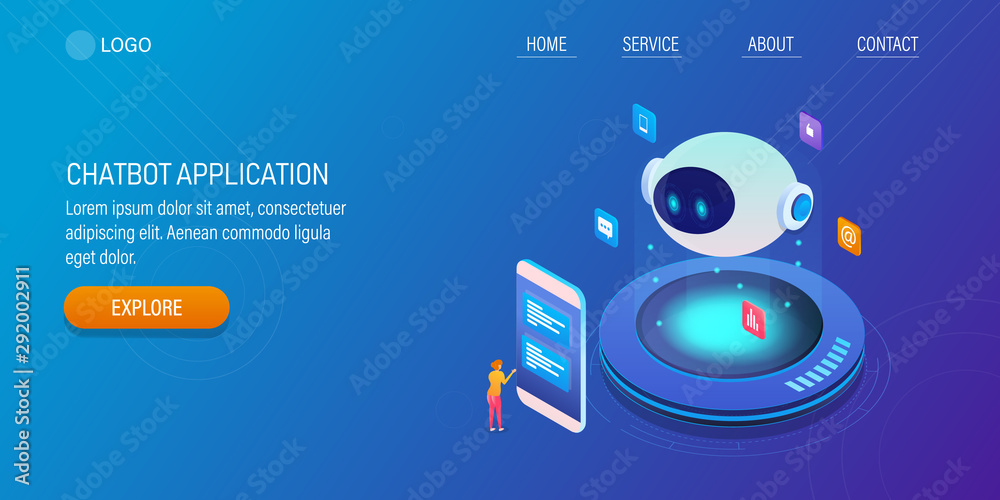 Wall mural smart virtual assistance, artificial intelligence, chat bot app, user communicating with bot via mes