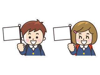 旗を持つ小学生