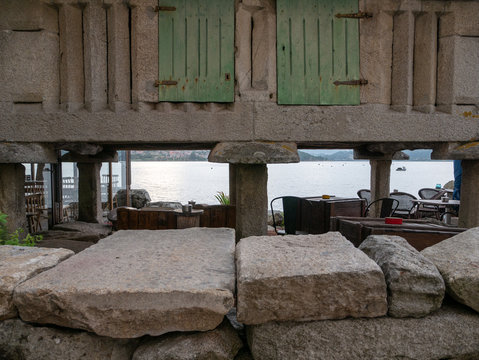 closeup of an old traditional granary or h&oacute;rreo in Combarro, a fishing village in North Spain