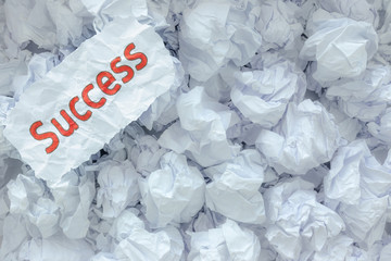 The word  SUCCESS is placed on the background paper in the big trash.