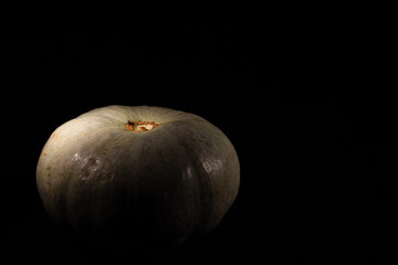 Pumpkin spotted round ripe on a black background