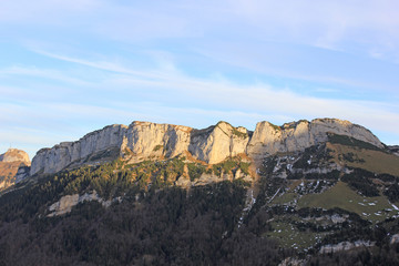 Fototapeta na wymiar Mountain Saentis seen from the Ebenalp in Appenzell