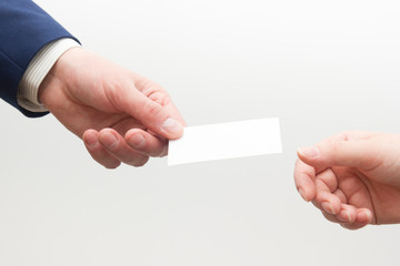 business executive exchanging business card blank. Copy space