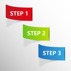 Three color step stickers with shadow. Vector illustration.