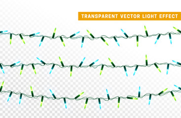 Christmas lights, Xmas decorations glowing green and blue garlands.