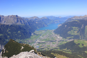 view over the Reussdelta towards lake lucerne seen from a rock
