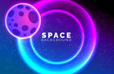 Space galaxy background with stars and planets. Background template for web design, landing page, poster illustration