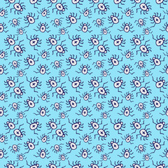 Beetle pattern design. Insects seamless background. Textile pattern or wrapping paper. Simple spiders texture in blue color.