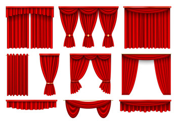 Stage red curtains realistic vector illustrations set © Vikivector