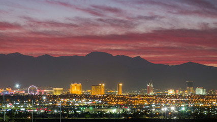 Obraz premium Aerial sunset high angle view of the downtown Las Vegas Strip