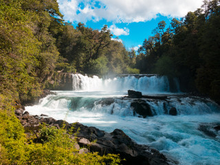 Waterfall of La Leona, in Huilo Huilo Biological Reserve, Los Ríos Region, southern Chile. - 292013588