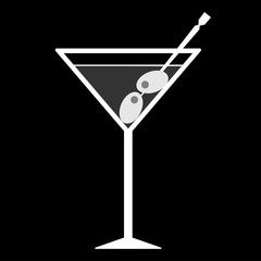 White Martini glass Icon Isolated on black Background