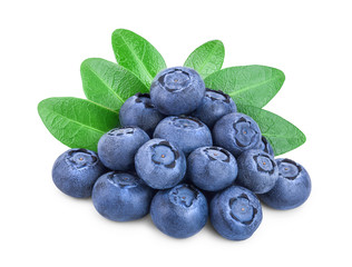 fresh blueberry with leaves isolated on white background closeup