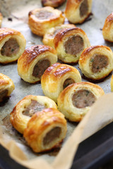 homemade sausage rolls, british savoury pastry snack