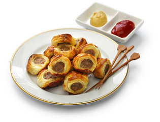 homemade sausage rolls, british savoury pastry snack