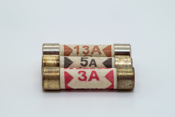 Three different rated UK plug fuses