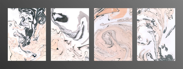 Light ocher ink vector textures backgrounds set. Abstract marble paint backdrop.
