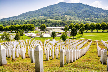 Potocari, Bosnia and Herzegovina - July 31, 2019. Site of Memorial to genocida in Srebrenica and Potocari 