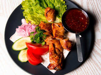 set of chicken meat with vegetables