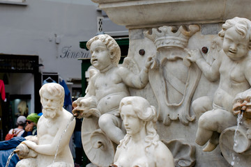 Marble Statues part of the St Andrew Fountain, Amalfi Coast, Piazza del Duomo, Italy